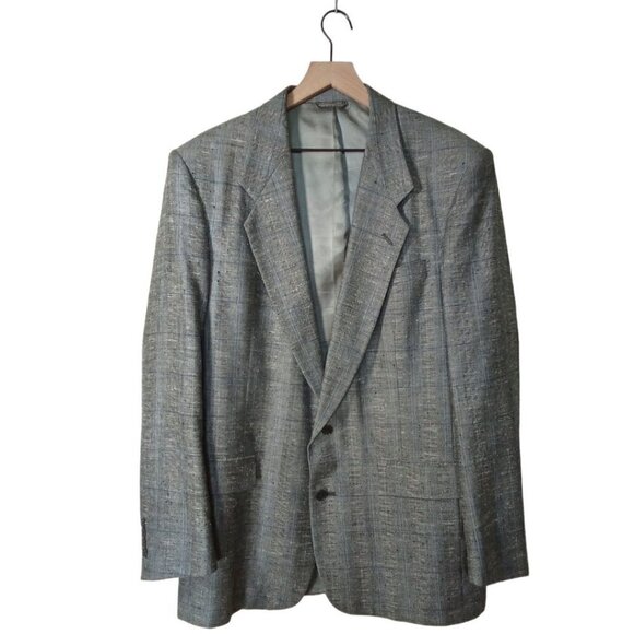 Christian Dior Vintage Single Breasted Wool Light Gray Window Pane Blazer Sz 44L - Picture 1 of 7